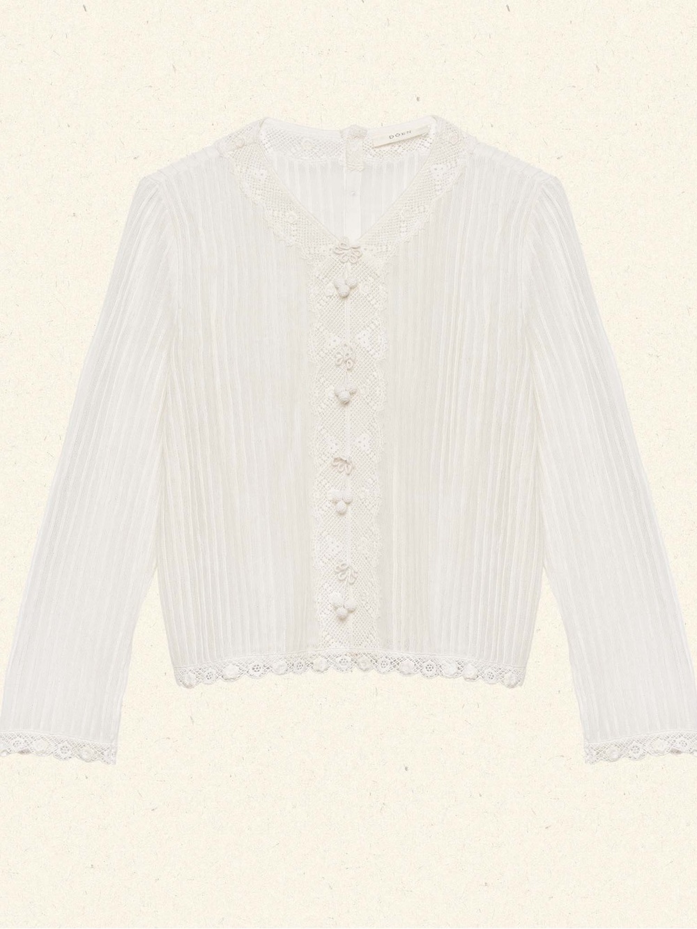 Doen Octavia Ivory Sheer Lace-Trim Embroidered Blouse NWT